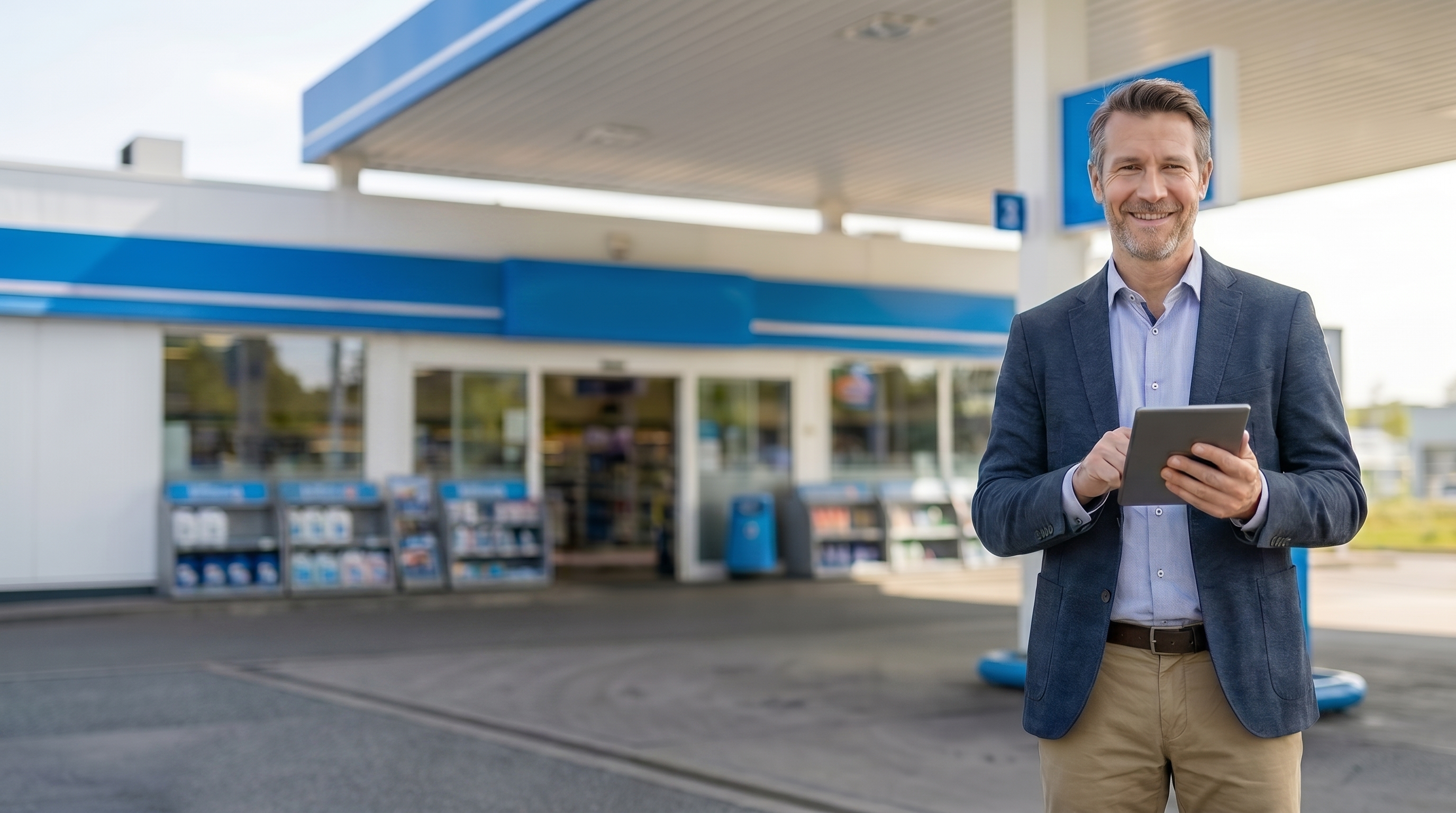 Owner managing gas station